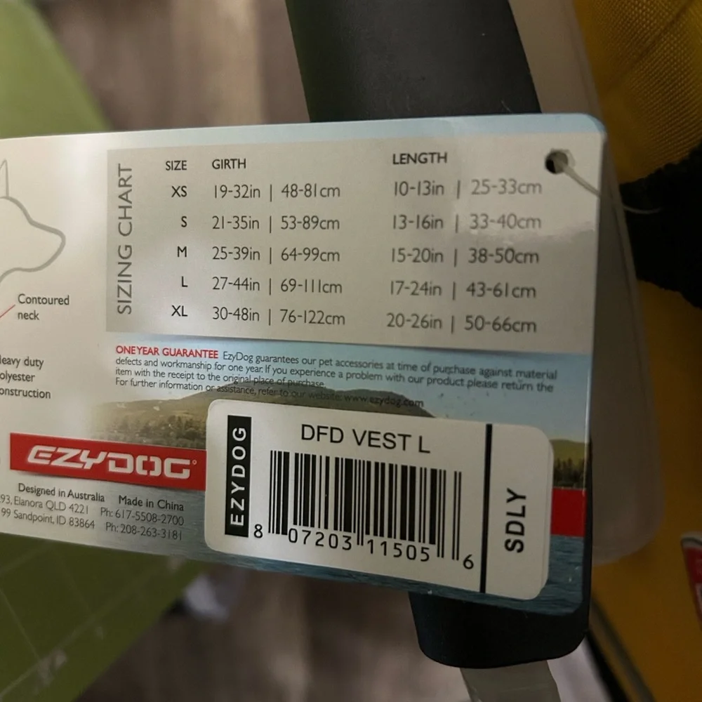 EzyDog Yellow Dog Life Jacket- L